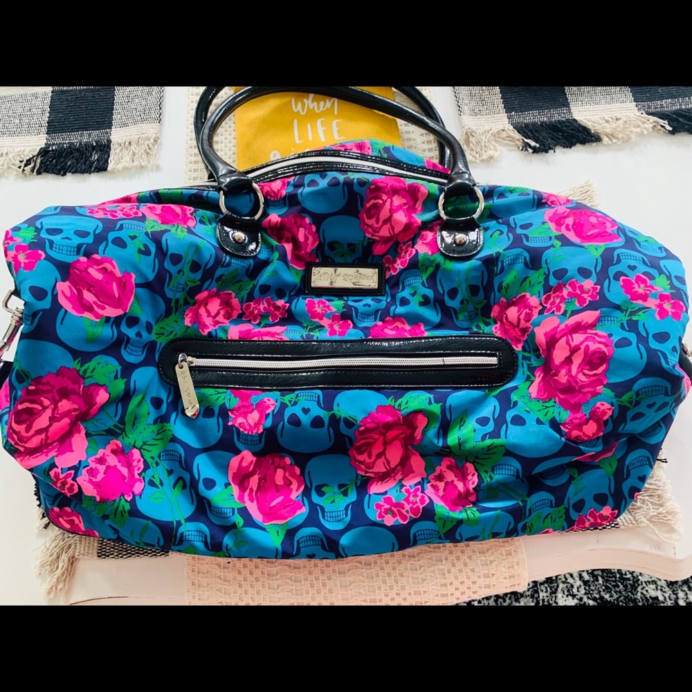 Betsey Johnson Large Flower/Skulls Duffel Bag